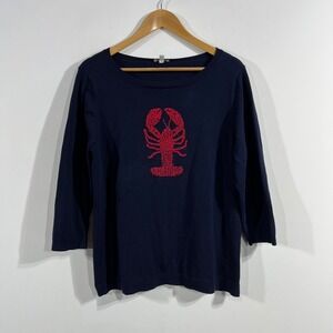 Talbots Fisherman Coastal Lobster Graphic Preppy Sweater Womens Large Nautical